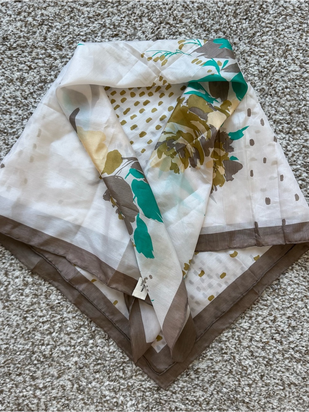 Vintage 100% Silk Square Scarf Floral Polka Dot Print Hand Rolled Hem 28x29